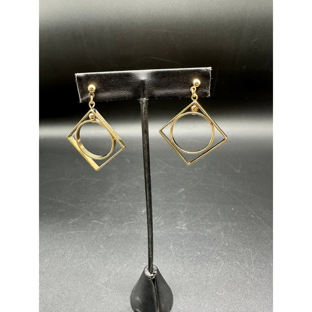 Vintage Avon Mobile Geometry Gold Tone Kinetic Dangle Earrings‎ Surgical Steel